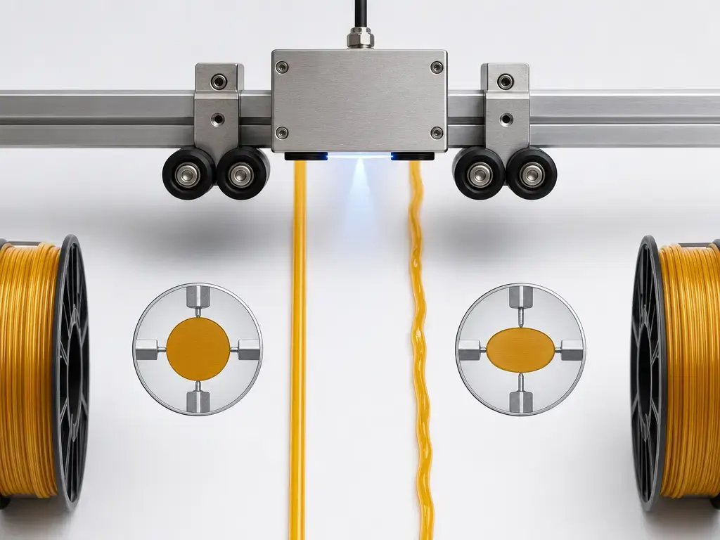 Comparison of good and uneven filament showing diameter, ovality, and spike defects