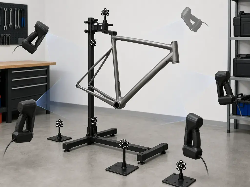 Bike frame 3D scanning workflow with stand and reference targets