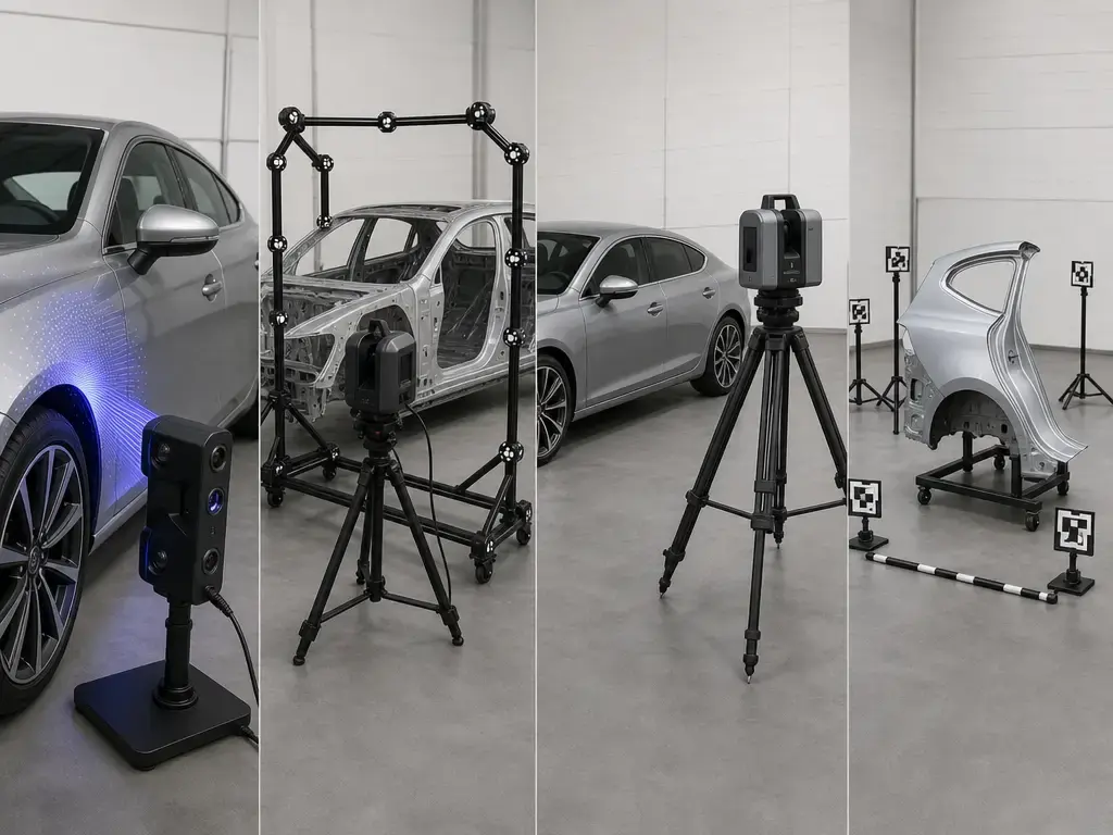 Comparison of car scanning setups: handheld, tracker-based, TLS, and photogrammetry