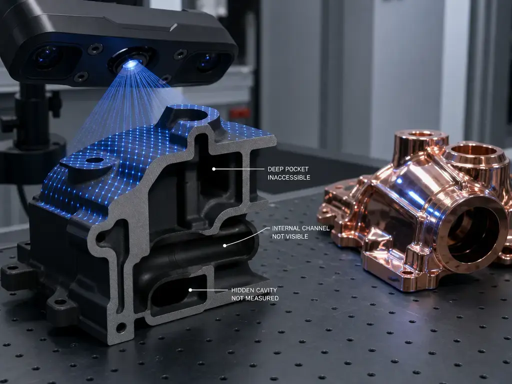 3D scanning limits for hidden geometry, deep pockets, and reflective surfaces