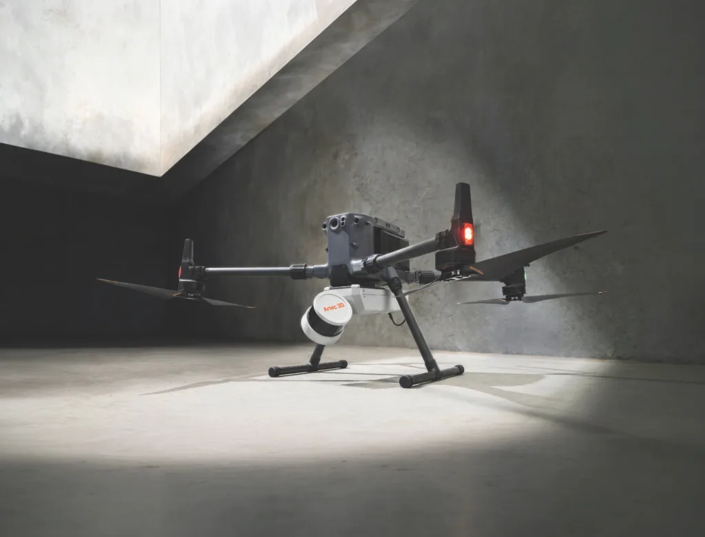 Artec Jet flown on a drone over a large structure