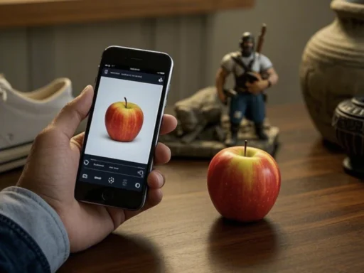man scans an apple with smartphone