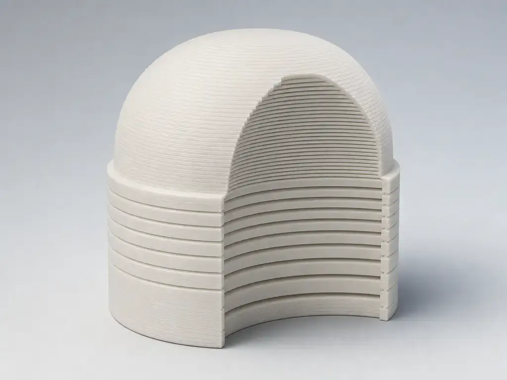 Adaptive layer height shown as uneven Z layer spacing on an FDM curved print