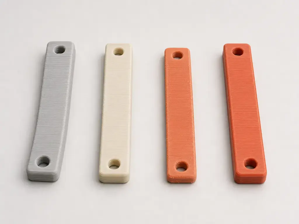 Comparison of annealed printed PLA sample parts from different formulations