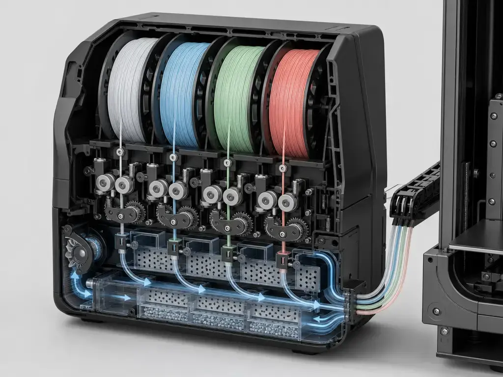 Cutaway of a multicolor filament feeder for ACE Pro and AMS systems