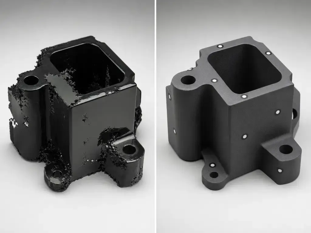 Comparison of poor and improved Artec Eva scan results on a reflective part