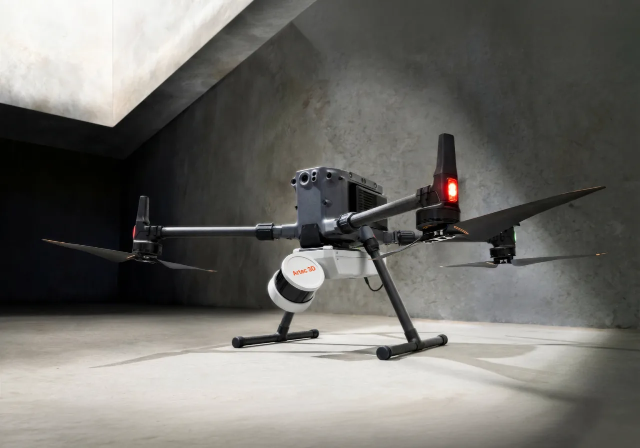 Artec Jet SLAM scanner mounted under a survey drone