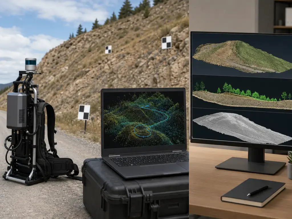 Terrain 3D scanning workflow from field capture to office mapping