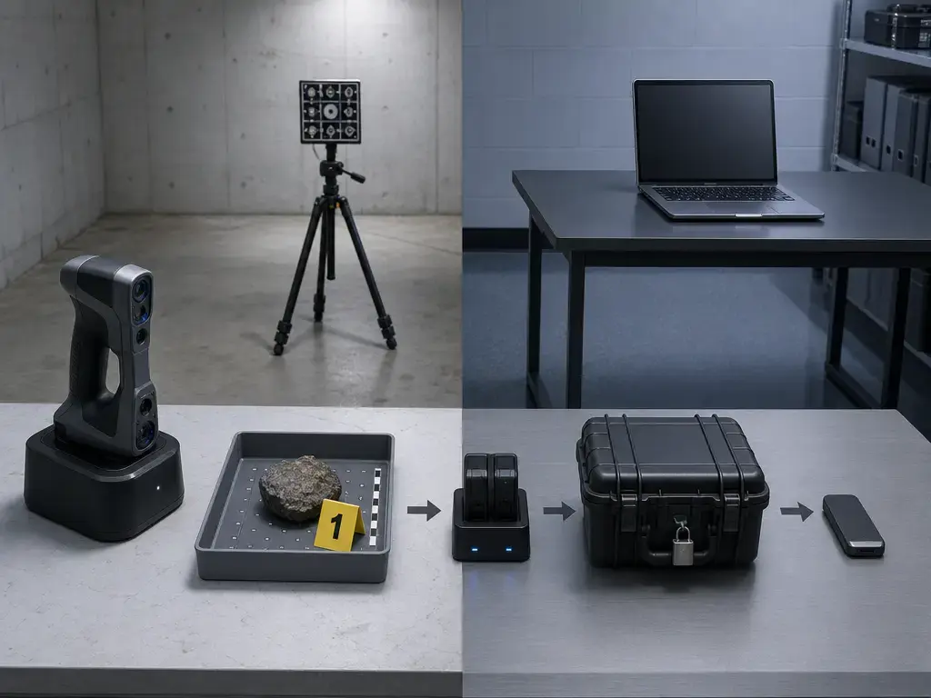 Forensic 3D scanner workflow from scene capture to office processing