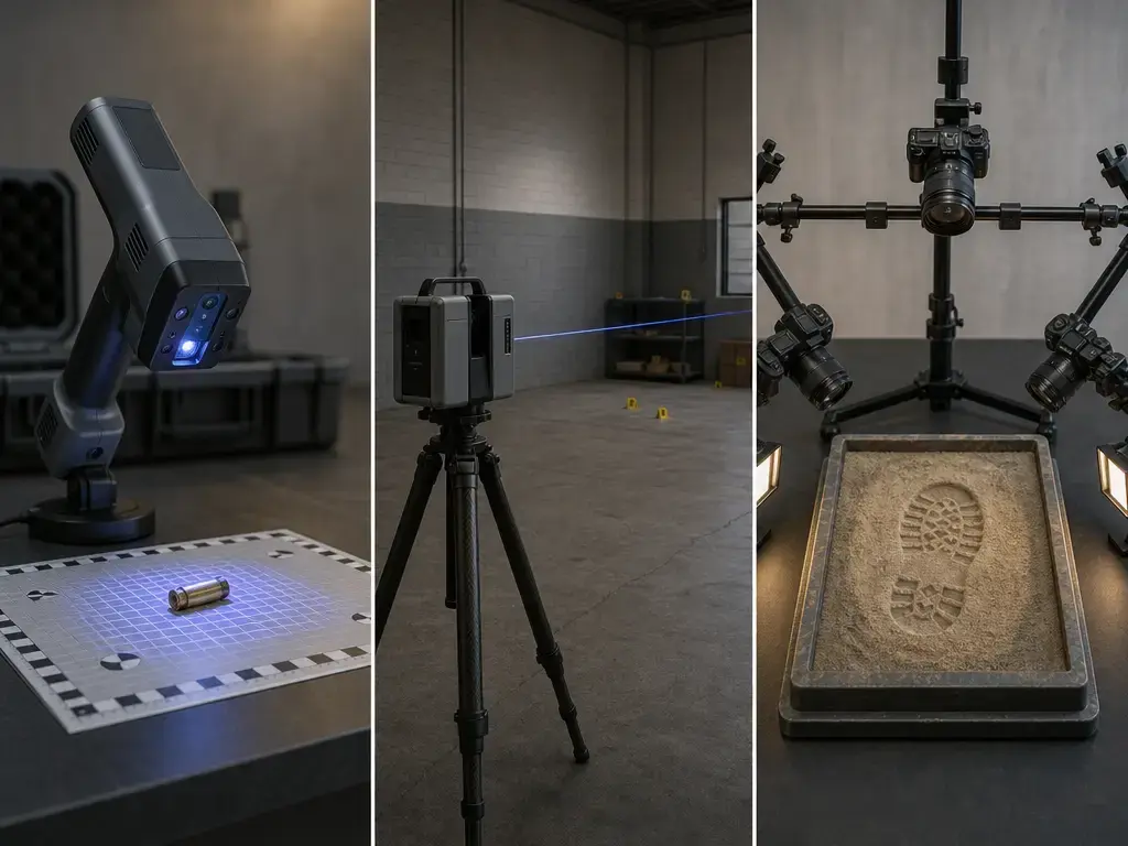 Comparison layout of Leo, Ray II, and photogrammetry for forensic documentation