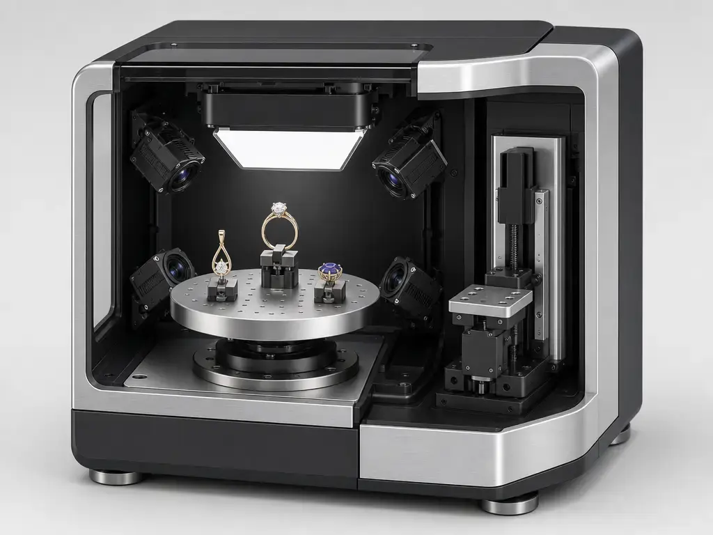 Artec Micro II jewelry scanner cutaway with ring on rotating table