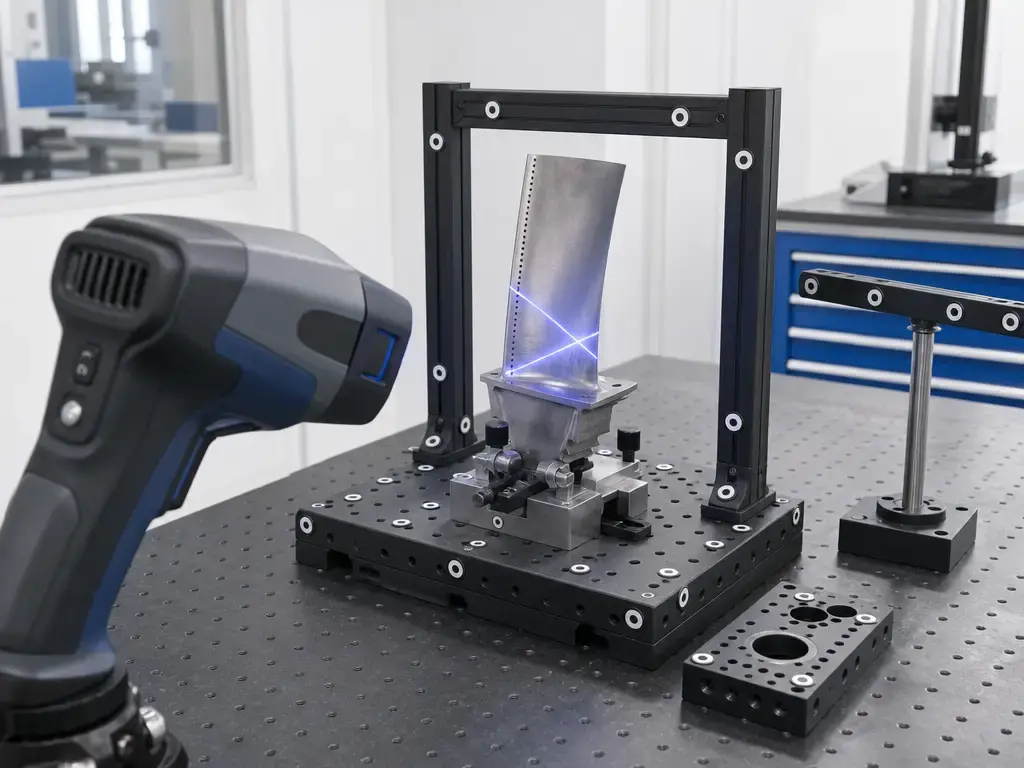 Target-based handheld laser scanning workflow on a fixtured turbine blade