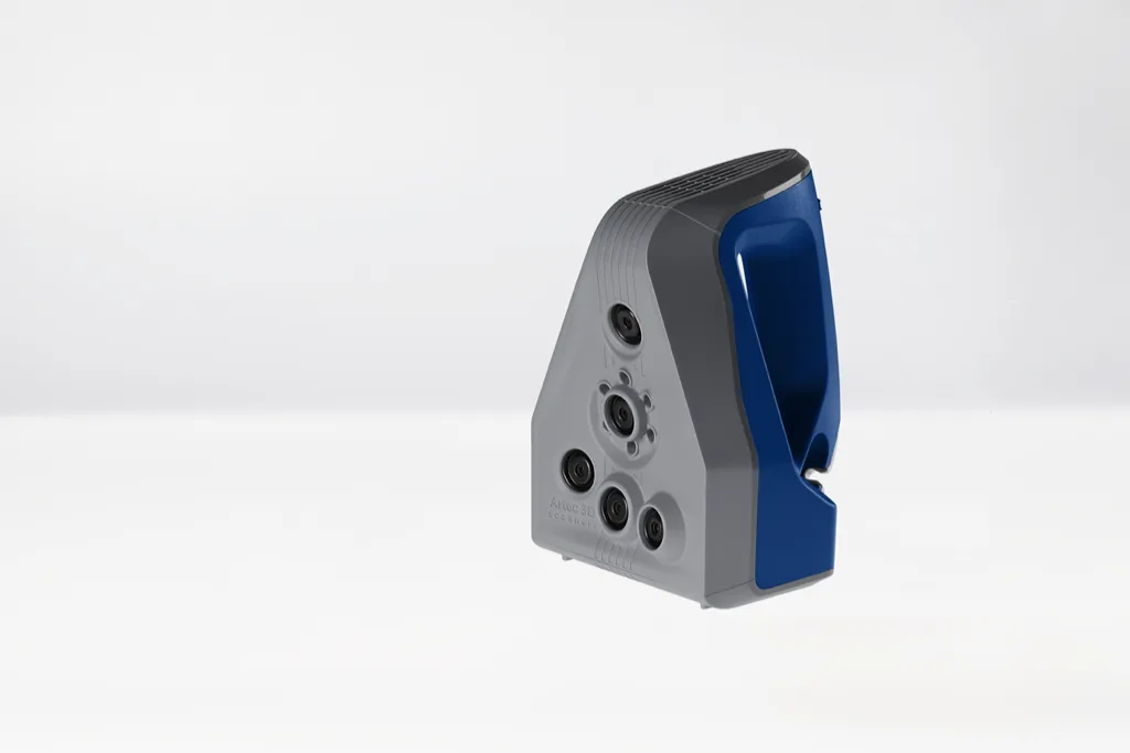 Artec Space Spider handheld scanner in its blue and grey legacy housing