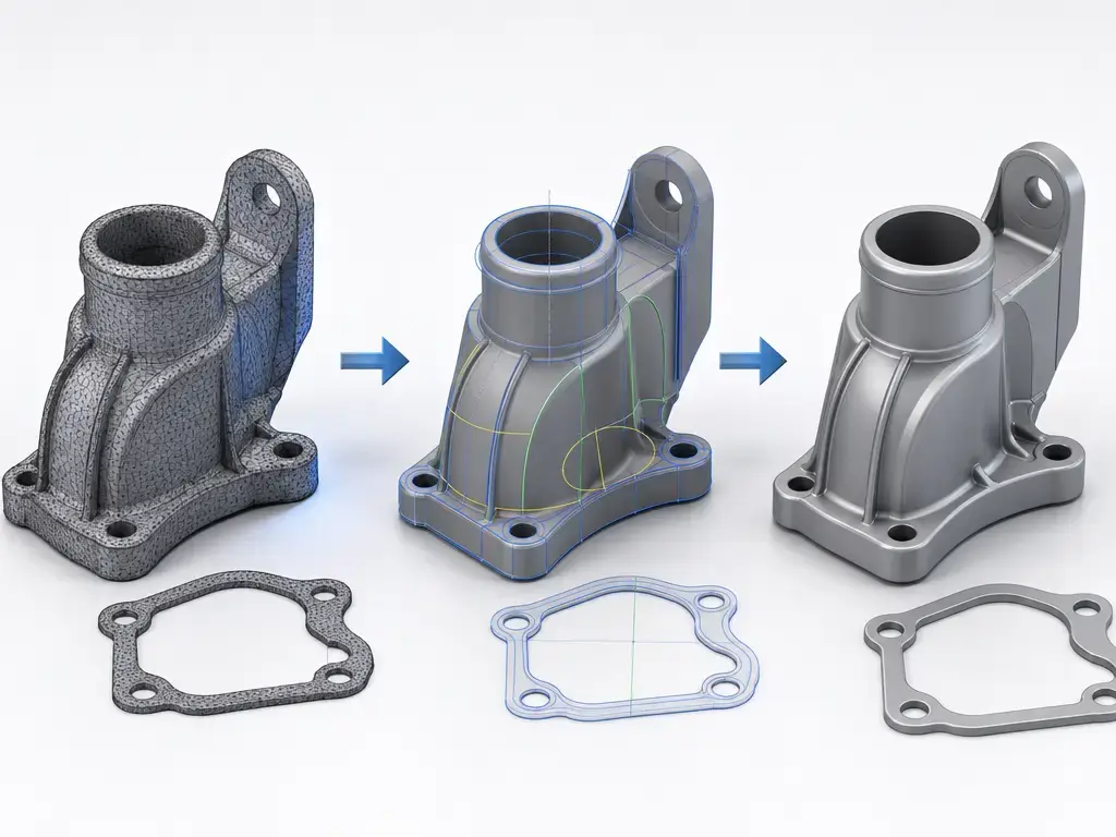 Scan-to-CAD workflow for a car part from mesh to fitted CAD surfaces