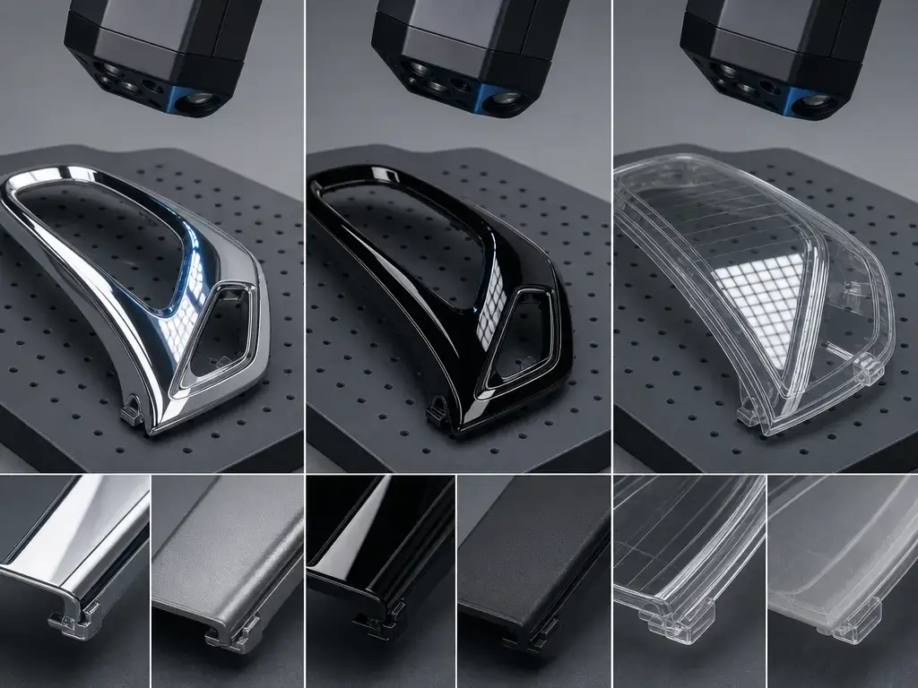 Comparison of reflective metal, glossy plastic, and glass in 3D scanning