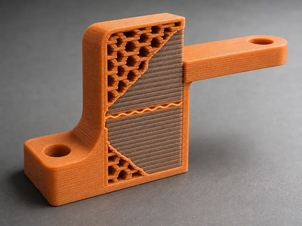 Cutaway of ASA print layers showing XY strength and Z-layer interfaces