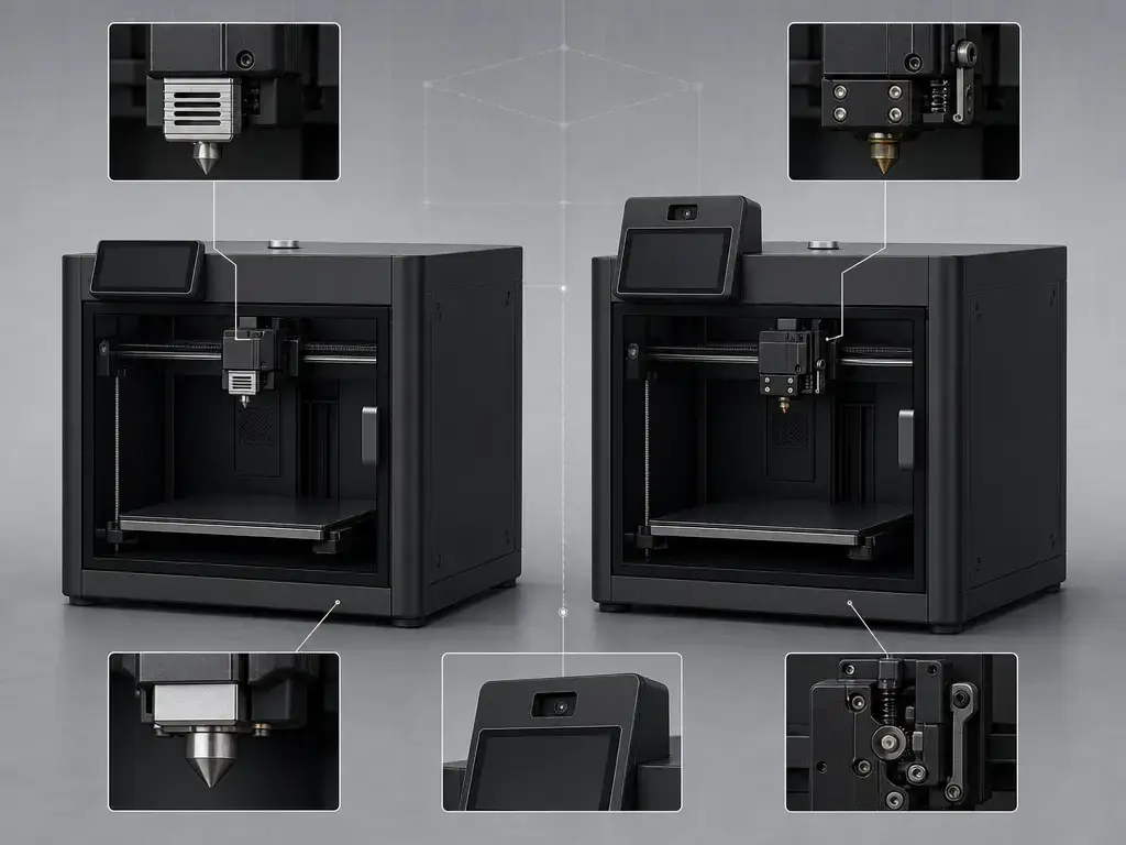 Bambu P1S vs X1 Carbon side-by-side comparison of enclosure and stock hardware