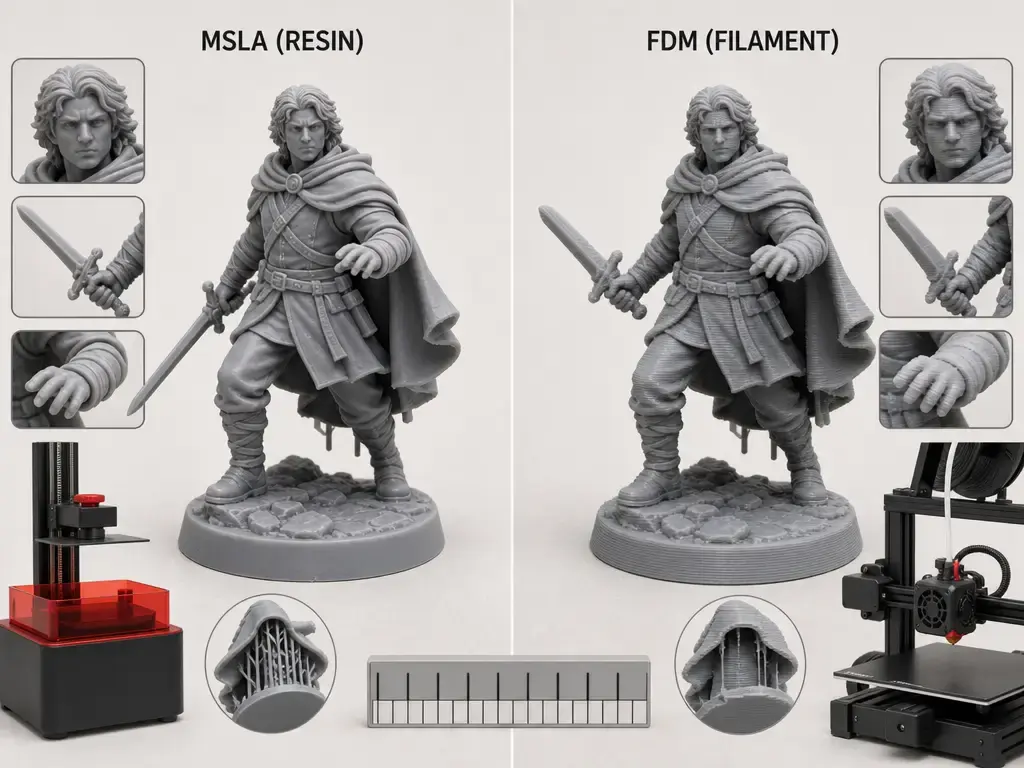 Comparison of resin vs FDM miniature print detail