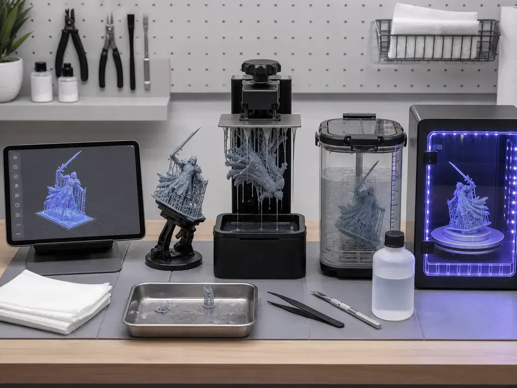 Resin miniature workflow from slicing to UV curing