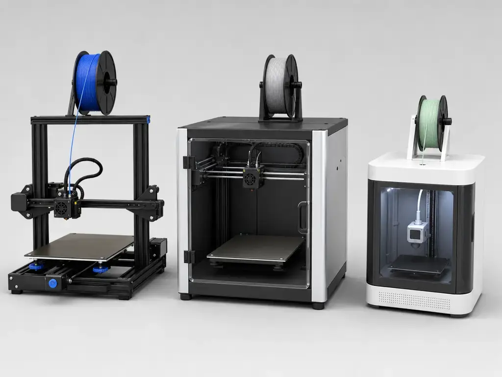 Comparison of open-frame and enclosed beginner FDM 3D printer form factors