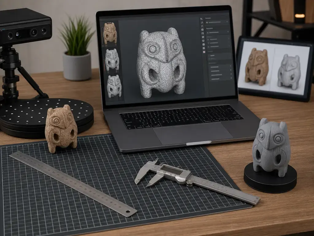 Mobile scan workflow with mesh cleanup and physical scale reference