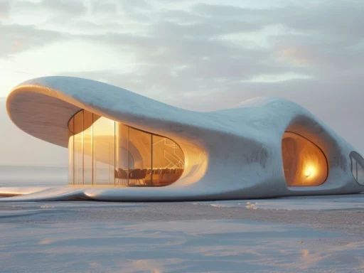 Blending futuristic building seamlessly into desert landscape