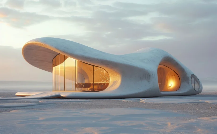 Blending futuristic building seamlessly into desert landscape