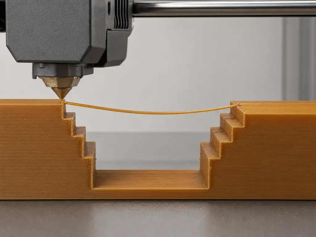 FFF bridge strand spanning a gap between two supported printed walls
