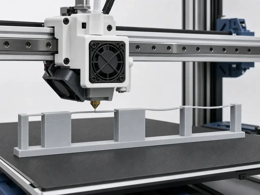 FFF bridge test print with multiple unsupported spans and active cooling