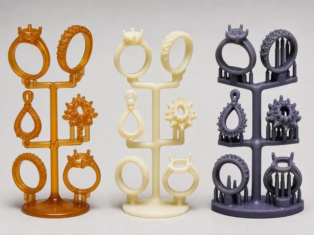 comparison of castable resin, true wax, and model resin jewelry patterns