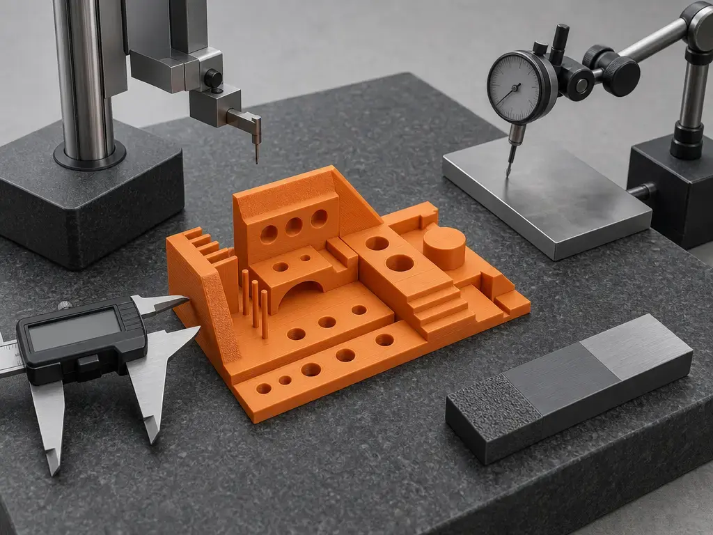 Configuration de métrologie mesurant une pièce de référence FDM pour l’exactitude et la finition de surface