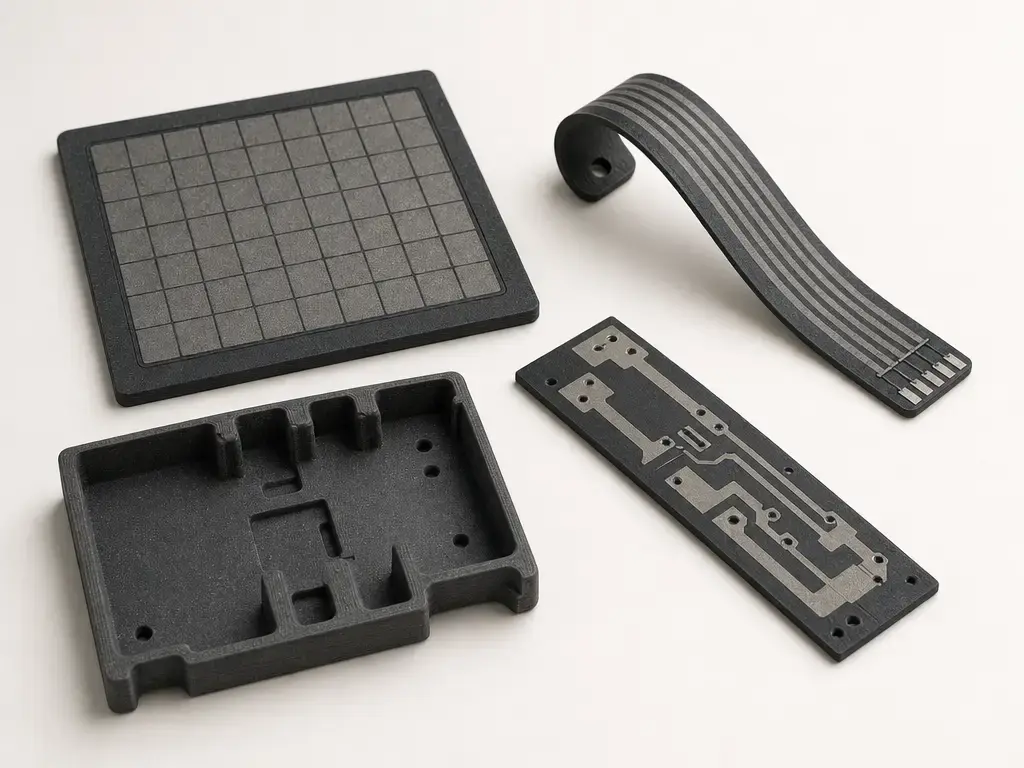 printed conductive parts for touch sensing, flex sensing, and ESD fixture use