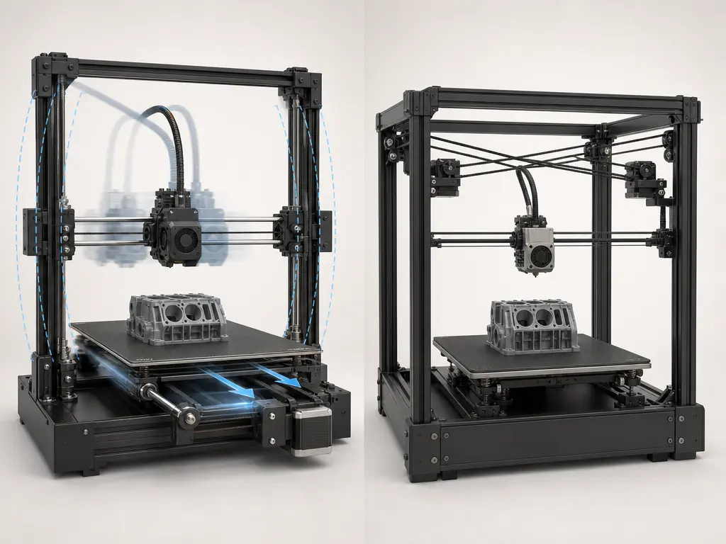Bed-slinger versus CoreXY moving mass comparison for speed and stability