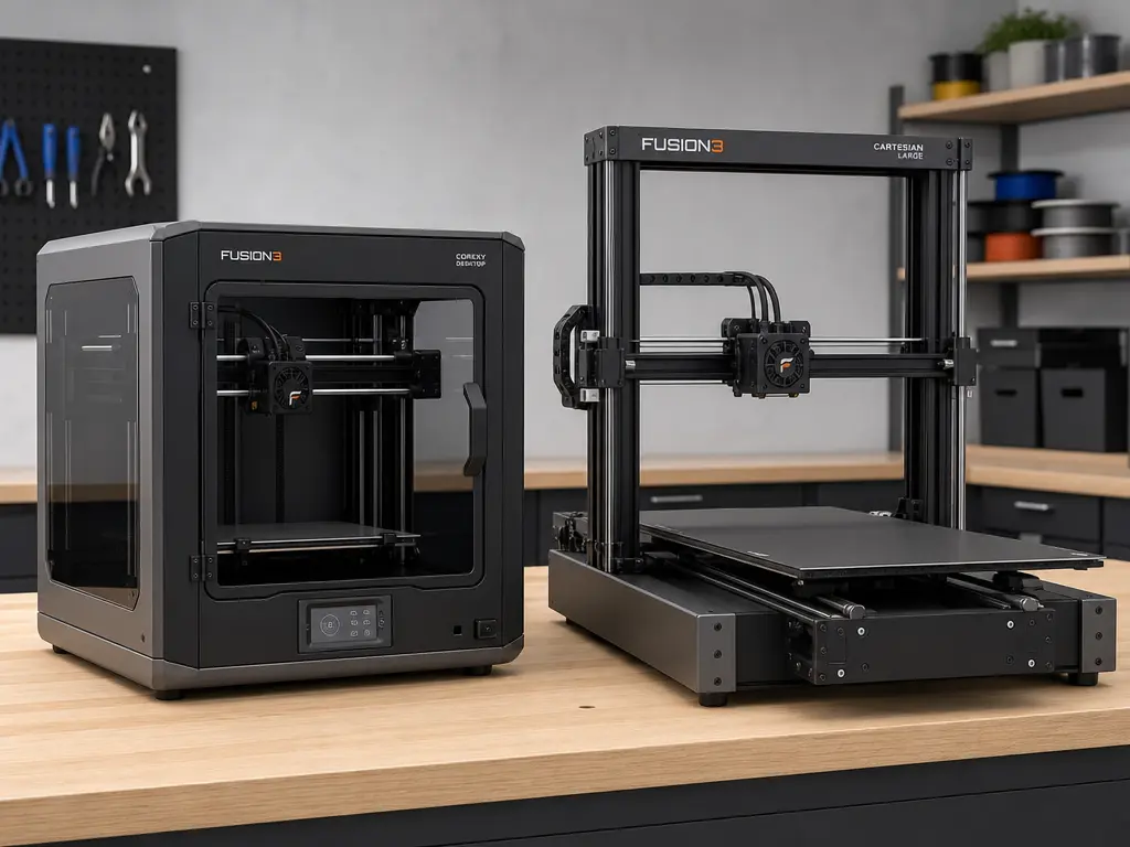 Enclosed CoreXY and Cartesian 3D printer form factors for footprint comparison