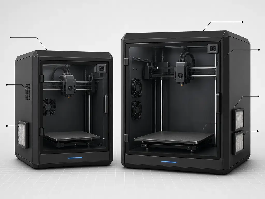 Comparison layout of Creality K2 Pro and K2 Plus printer specs