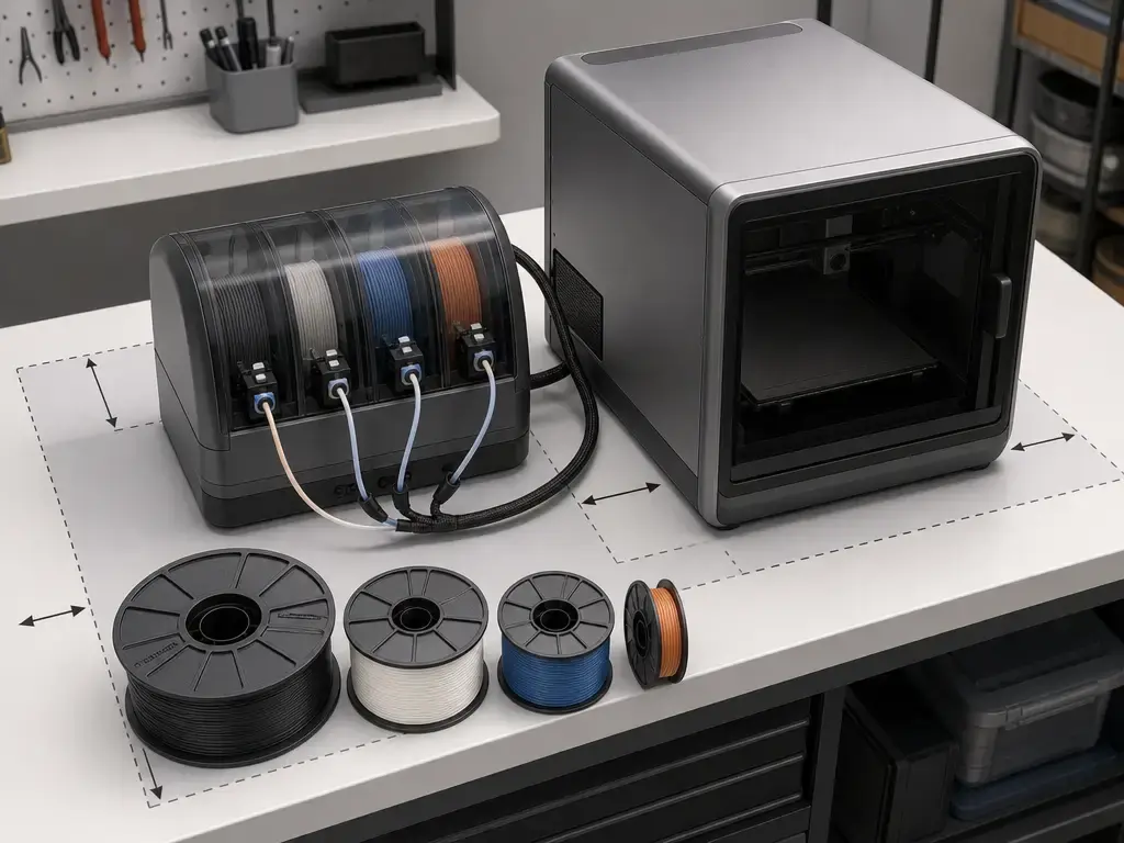 CFS workflow setup with printer, module, and filament spools