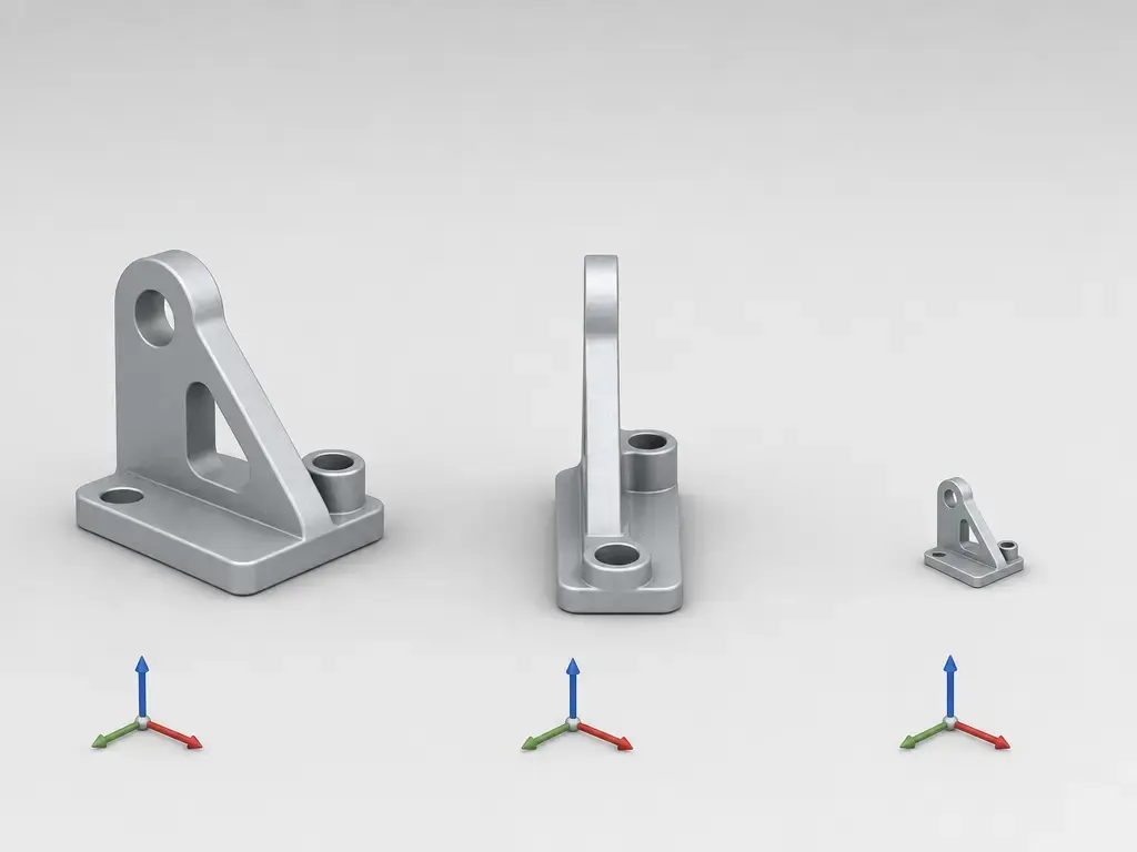 DAE import comparison showing correct scale, wrong up-axis rotation, and wrong unit scale