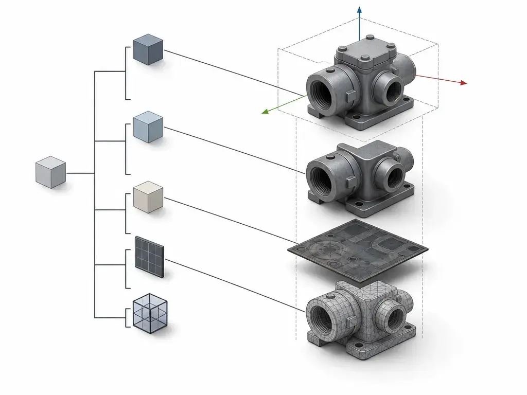 COLLADA scene graph linking geometry, material, image, and transform nodes for one model