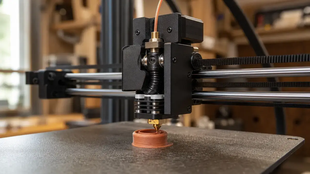 Direct-drive 3D printer depositing matte TPU filament through a short constrained path.