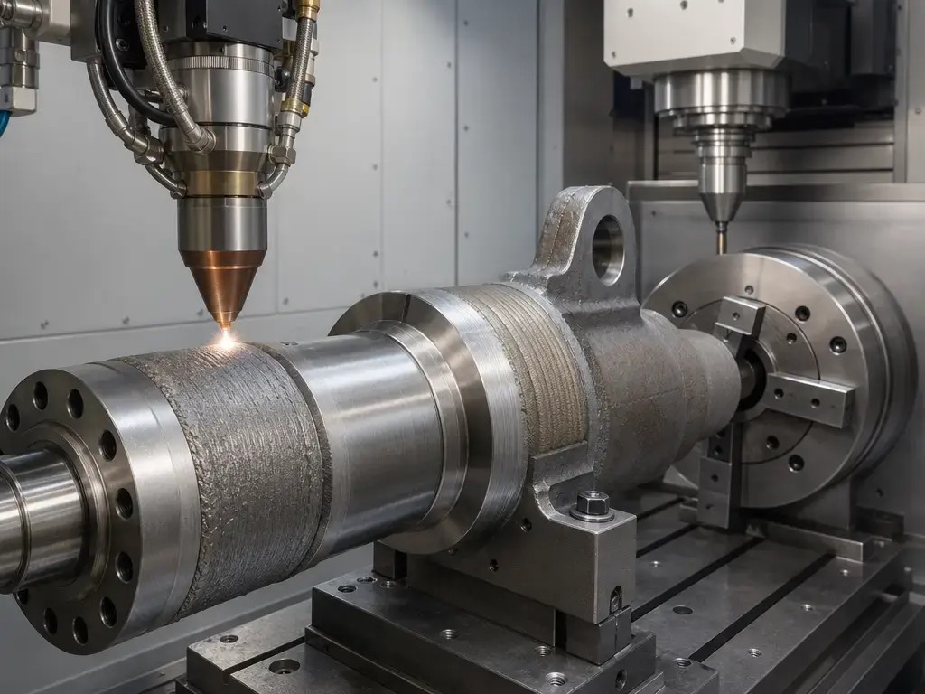 DED repair build-up on an existing metal component before finish machining