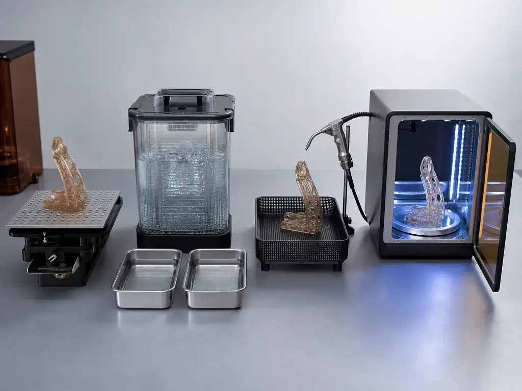 Draft resin workflow from print to wash, dry, and post-cure