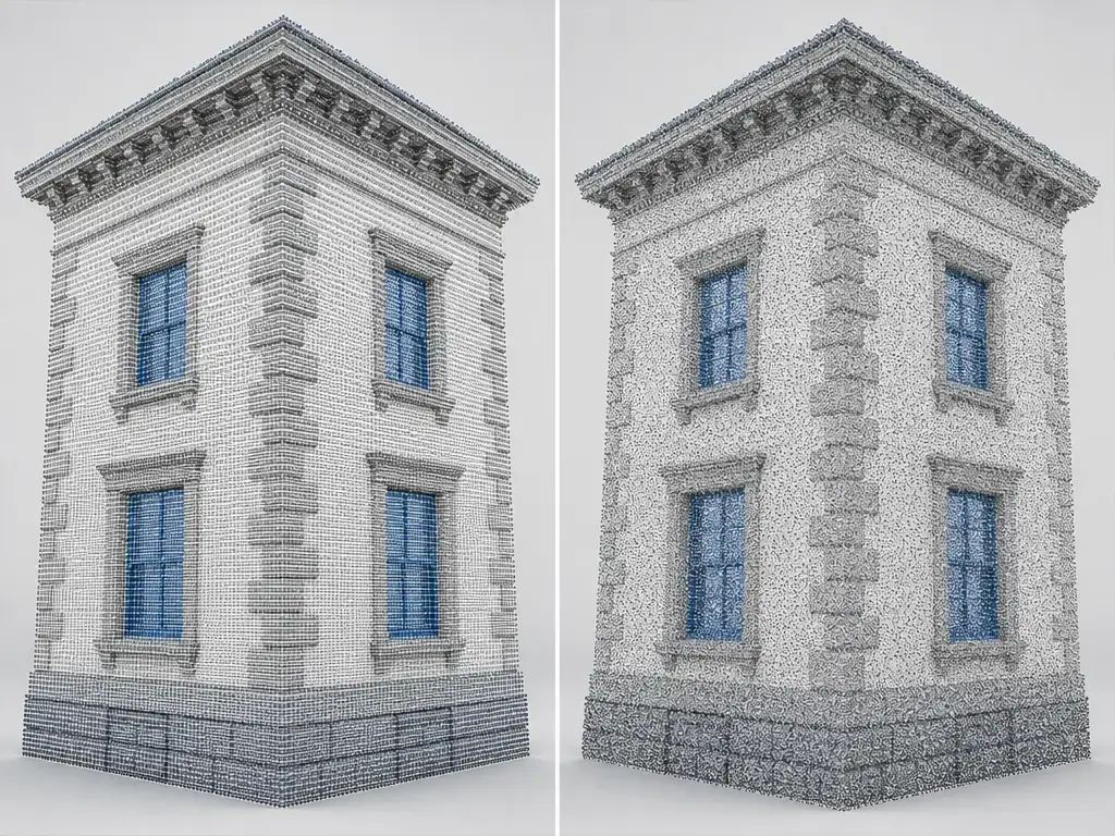 Comparison of structured scan grid and unstructured E57 point cloud organization