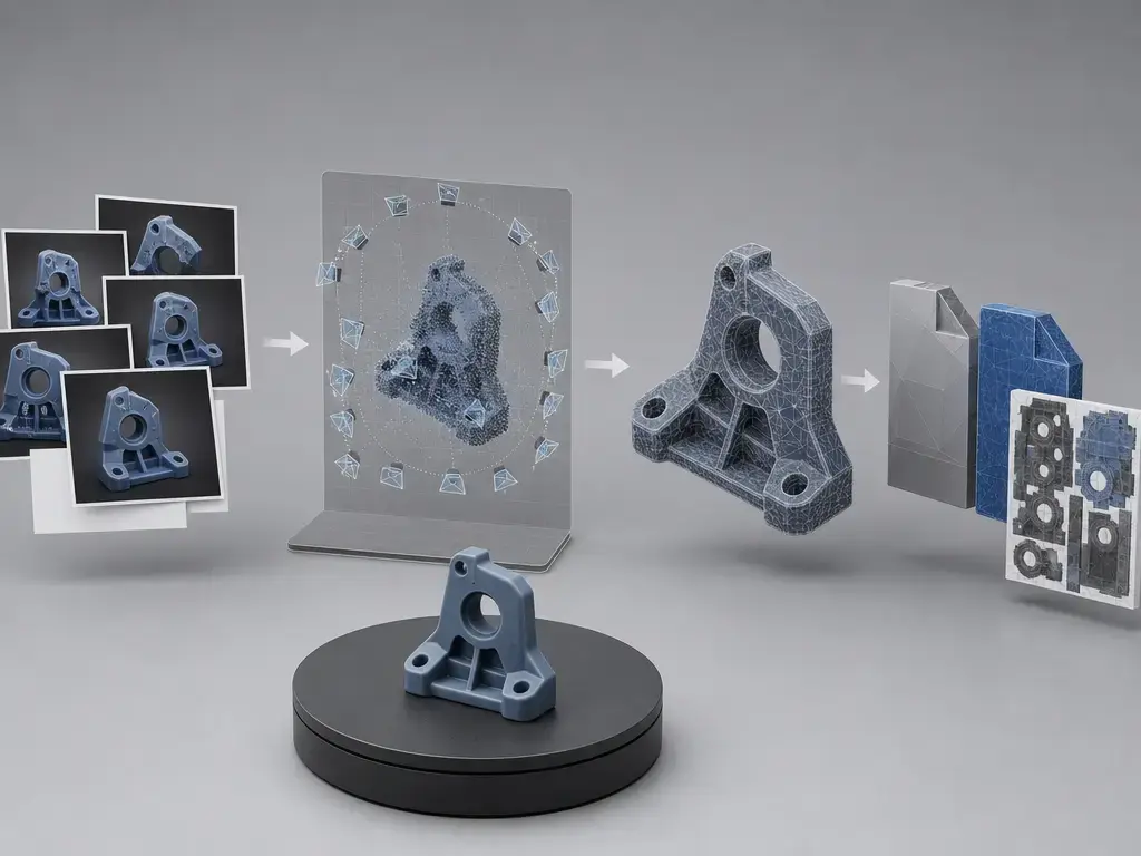 Photogrammetry workflow from overlapping photos to mesh and export outputs
