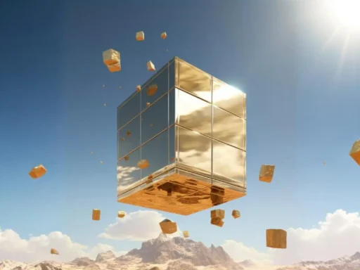 3d rendering of metallic cube floating