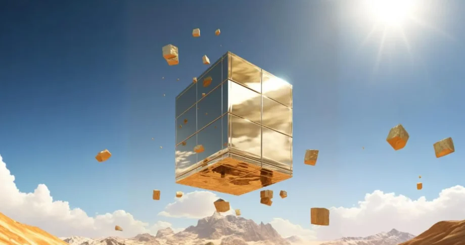 3d rendering of metallic cube floating