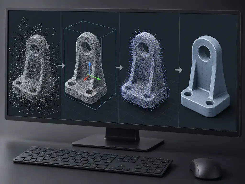 point cloud cleanup and mesh reconstruction workflow on a scanned part