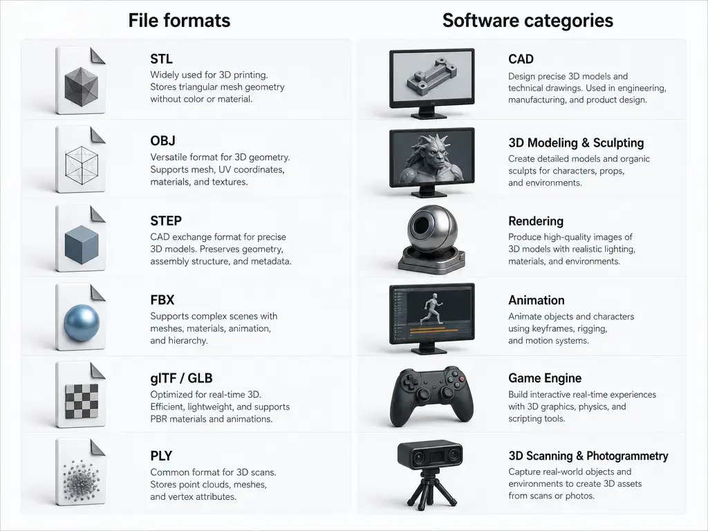 same scanned object represented as point cloud mesh and CAD surface