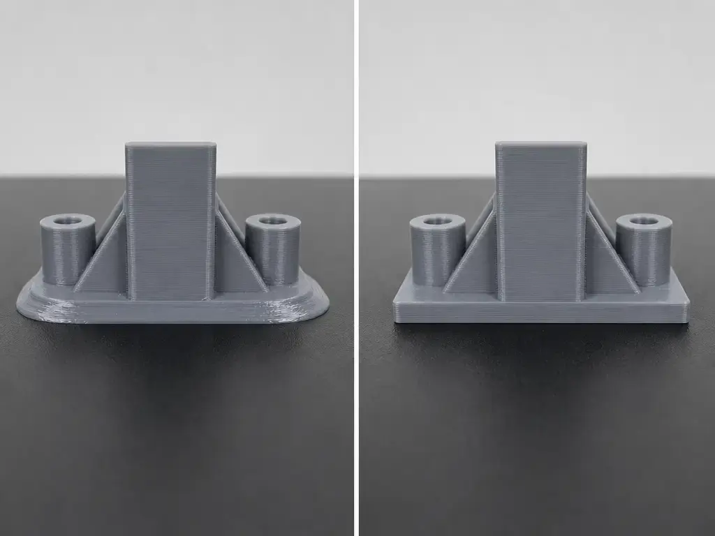 Comparison of over-compressed and normal first layers on FDM test prints