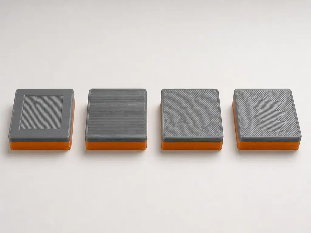 Comparison of ironing mode samples on flat-top FDM prints
