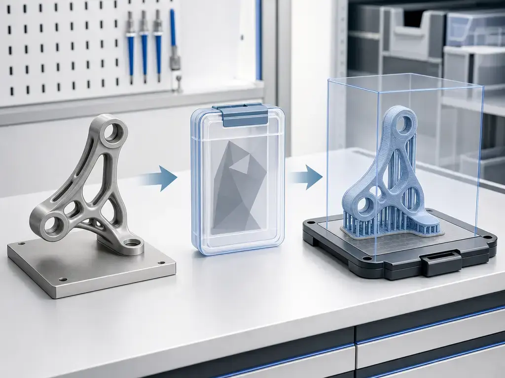 Additive manufacturing workflow handoff from CAD model exchange to print preparation